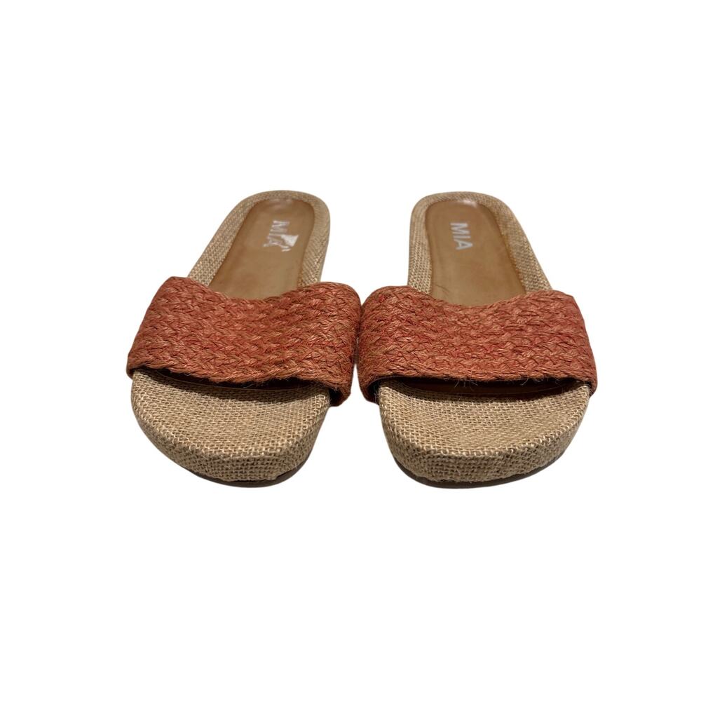 MIA Women’s Coral Slide Sandals Size 8 | Raffia Jute Beach Summer Slip-On Flats